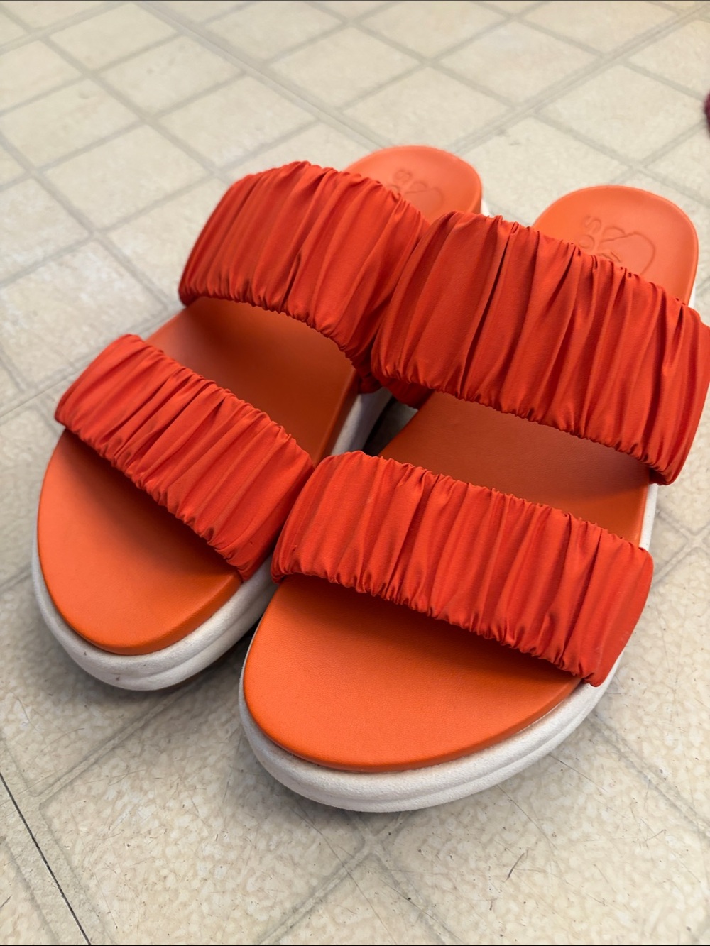 Sorel Orange Double-Ruched Slide Sandals